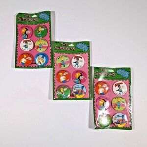 The Simpsons Button Collection Sealed NOS Pins Set VTG 1990 Made USA LOT OF 3